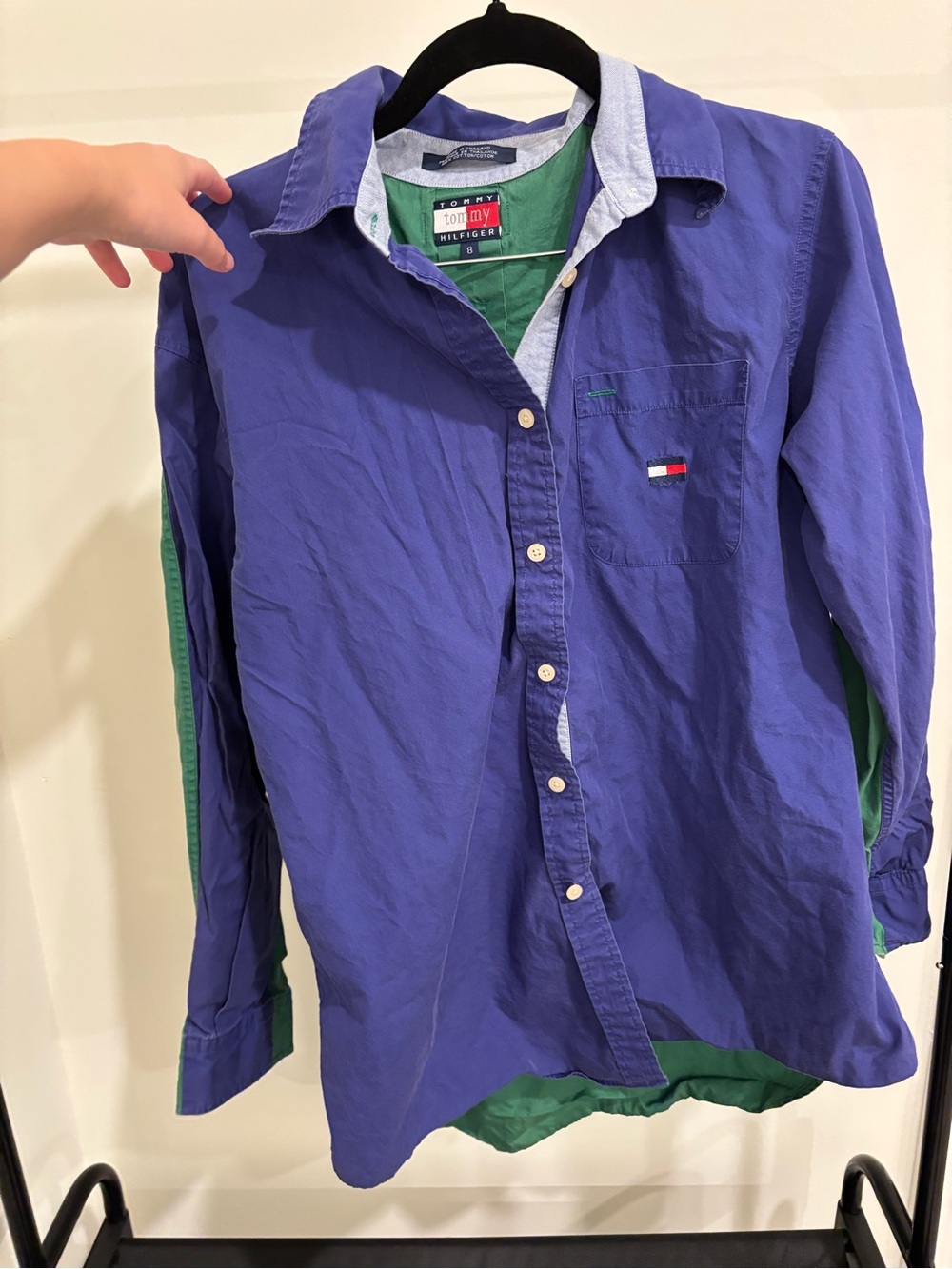 Tommy Hilfiger Blue Button-Down Shirt with Embroidered Flag Pocket